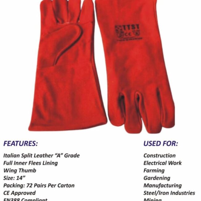 14" Heavy Duty leather welding gloves with inner lining