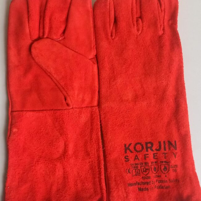 Korjin Safety 16 Inches Red Leather Gloves