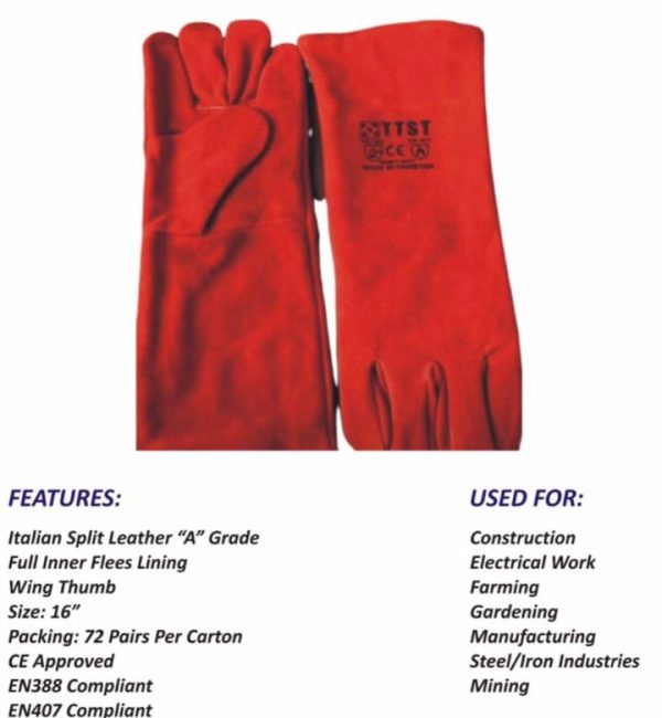 16" Red Leather GlovesRed Leather Welder Gloves