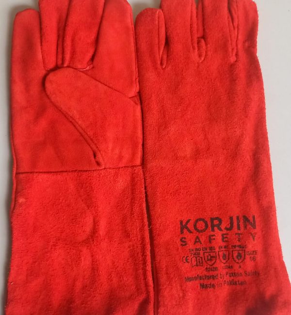 Korjin Safety 16 Inches Red Leather Gloves